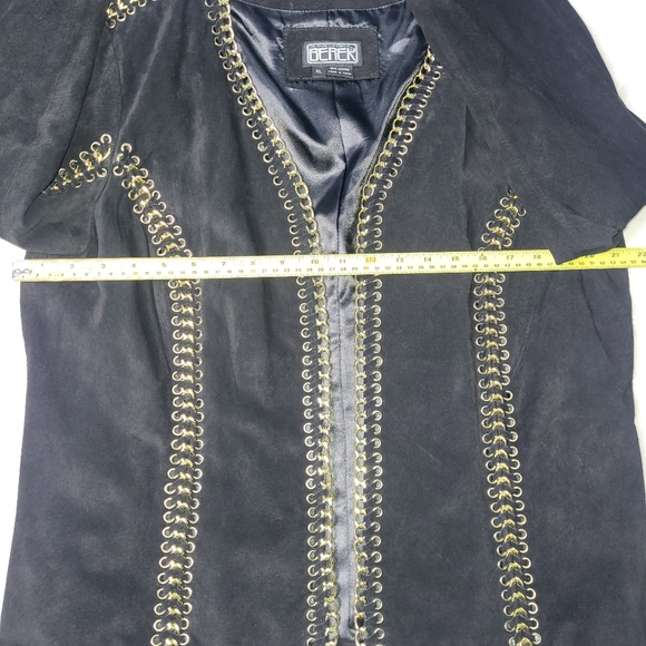 Berek Black Suede Leather Jacket Blazer With Gold Chain Detail Women's Size XL - Picture 5 of 9